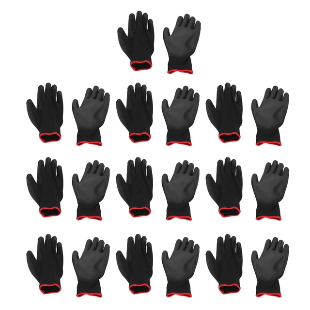 Paquete de guantes de trabajo de seguridad, 10 pares de guantes de nailon a prueba de estática para trabajo de seguridad, guantes de nailon con revestimiento de PU, rendimiento de alta gama