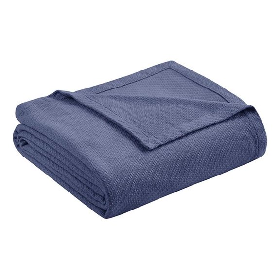 Pemberly Row Modern Ring Spun Soft Cotton King Blanket in Navy