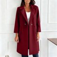 thumbnail image 5 of Woolen Trench Coat for Women Mid Length Notch Lapel Collar Dressy Casual Jacket with Pockets Winter Long Outerwear (L, Wine), 5 of 7