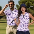 thumbnail image 2 of Jeiento Matching Golf Shirts for Couples Mens Short Sleeve Quick Dry Tops Womens Half Zip Sleeveless Golf Tanks Purple Butterfly Couple Activewear for Golf Tennis Hiking Casual Wear, 2 of 7