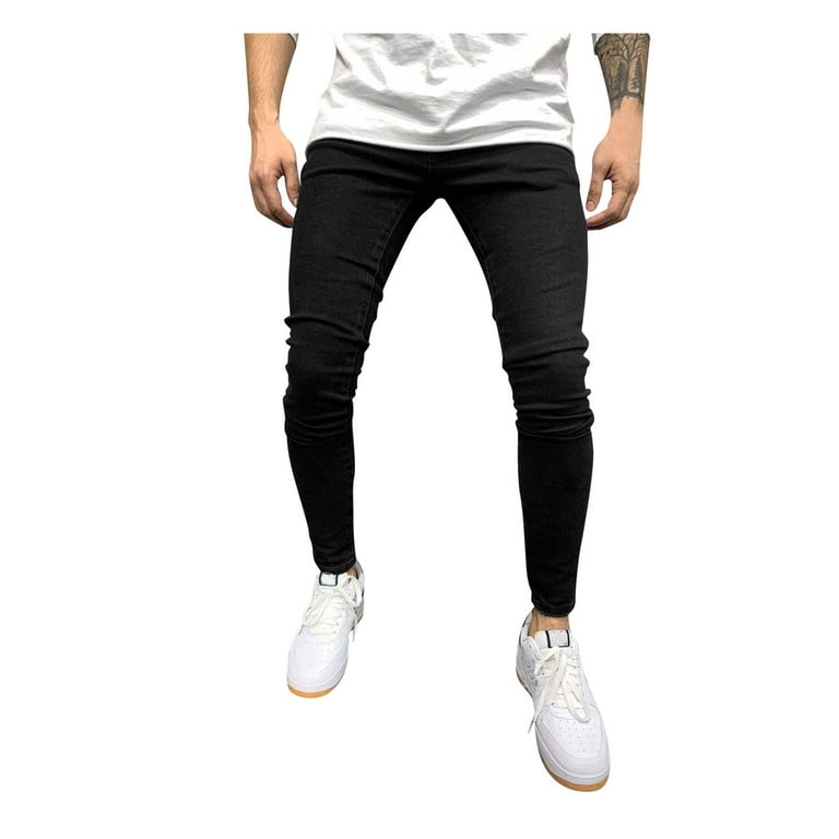 jsaierl Men's Denim Pants Skinny Washed Distressed Casual Straight Denim  Trousers Fashion Stretch Tapered Slim Fit Jeans Fashion Hippie Regular Fit