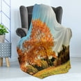 thumbnail image 4 of Autumn Soft Flannel Fleece Throw Blanket, Autumn Sight with Pale Falling Leaves in the Park Foliage Nature Season Concept, Cozy Plush for Indoor and Outdoor Use, 60" x 80", Orange Blue, by Ambesonne, 4 of 5
