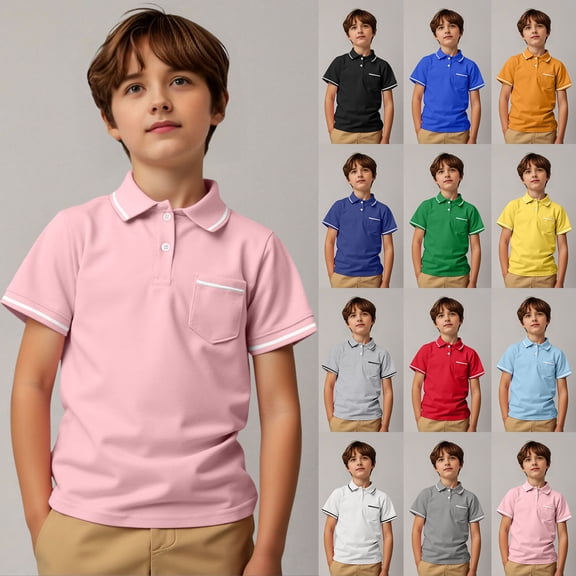 ibiyuan Kids Polo Shirts Boys Button Closure Solid Color Short Sleeve Pocket Shirts Everyday Beach Holiday Shirts Toddler Boy Clothes,3-4 Years