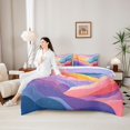 thumbnail image 4 of Castle Fairy Pastel Wave Mountain Print Queen Bedding 7pcs,Flowing Layer Hill Sky Abstract Art Bedding Comforter Set Queen,Pink Teal,Reversible, 4 of 7