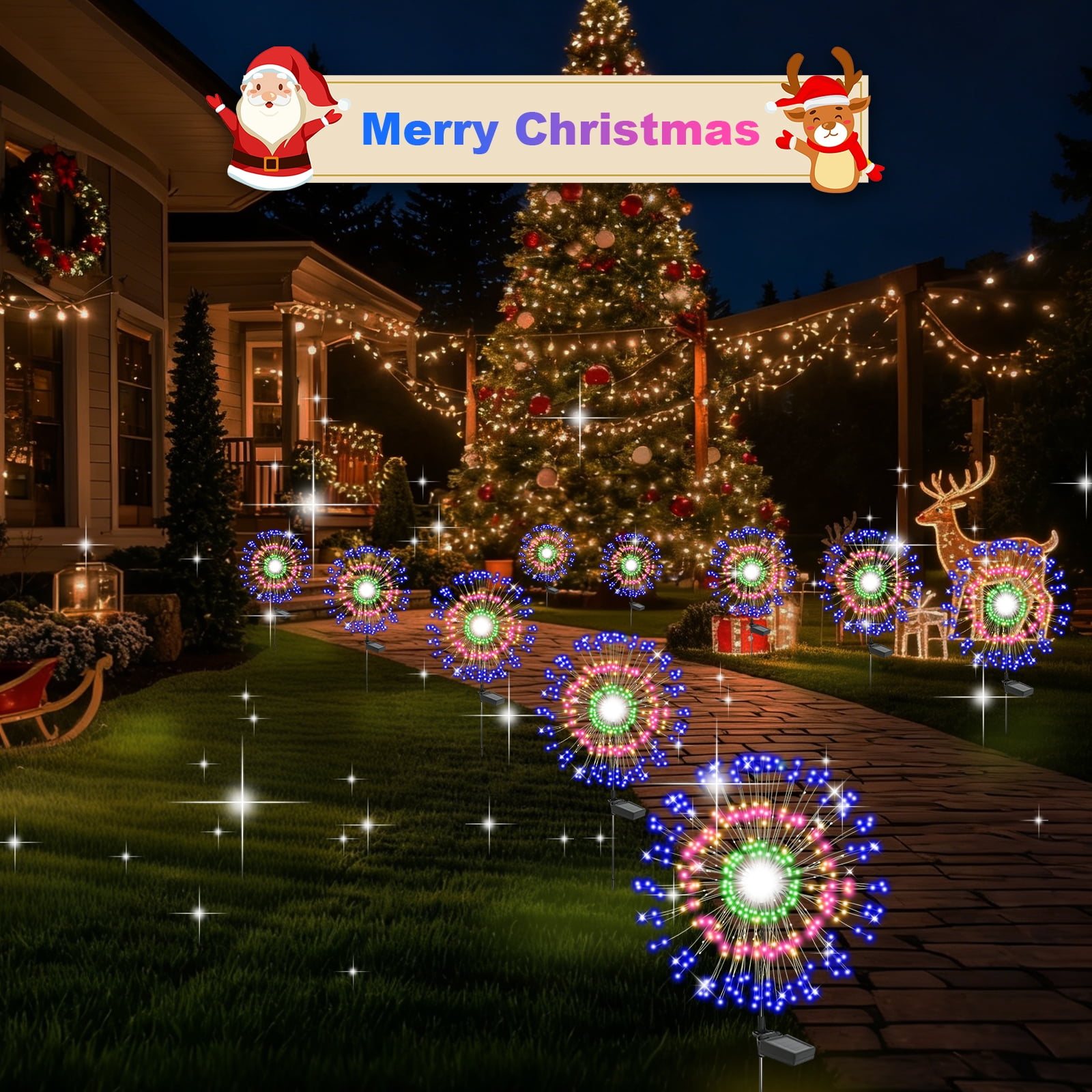 TopZoo Solar Garden Lights Outdoor, Firework Stake Lights Garden Decorative, Upgraded 180 LED Multicolor Sparklers Waterproof for Yard, Patio, Party, Christmas, Halloween, 8 Packs