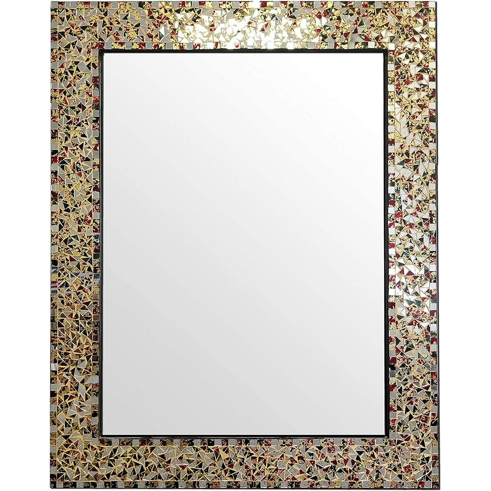 MultiColored & Gold, Luxe Mosaic Glass Framed Wall Mirror, Decorative
