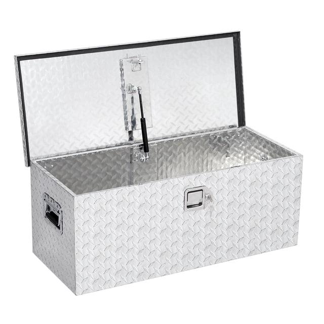 Aluminum Truck Bed Tool Box, Waterproof Lockable Storage Heavy Duty Toolbox for Pickup Beds, RVs & Trailers, Secure Organizer with Side Handles & Gas Strut Lid