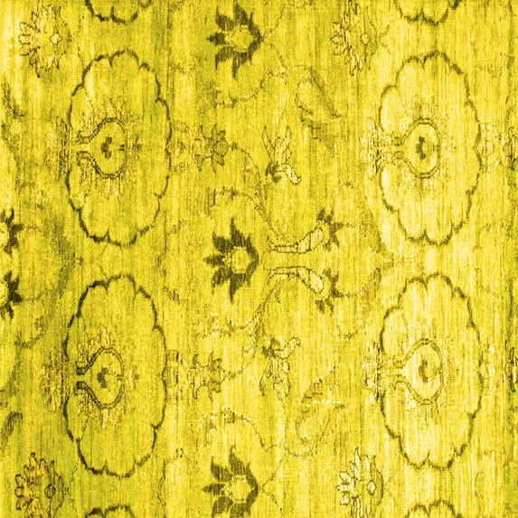 Ahgly Company Machine Washable Indoor Square Abstract Yellow Contemporary Area Rugs, 7' Square