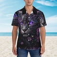 thumbnail image 2 of Fotbe Purple-Eyed Floral Leopard Camisa Hawaiana para Hombre Unisex – Camisa Casual de Verano con Botones de Manga Corta de Algodón y Lino,3X-Large, 2 of 7