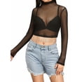 thumbnail image 3 of Nlife Women Rhinestone Fringe Mesh Crop Top Sexy Sheer See Through Long Sleeve Top Sparkly Rave Concert Outfit, 3 of 7