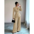 thumbnail image 4 of Women'S Long Sleeve Blazer and Straight Leg Pants Two Piece Set Elegant Office Formal Suit Outfit Khaki S, 4 of 9
