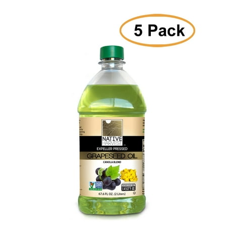 Native Harvest Expeller Pressed Non-GMO Grapeseed/Canola Oil Blend, 2 Liters (67.6 FL OZ), 5 Pack