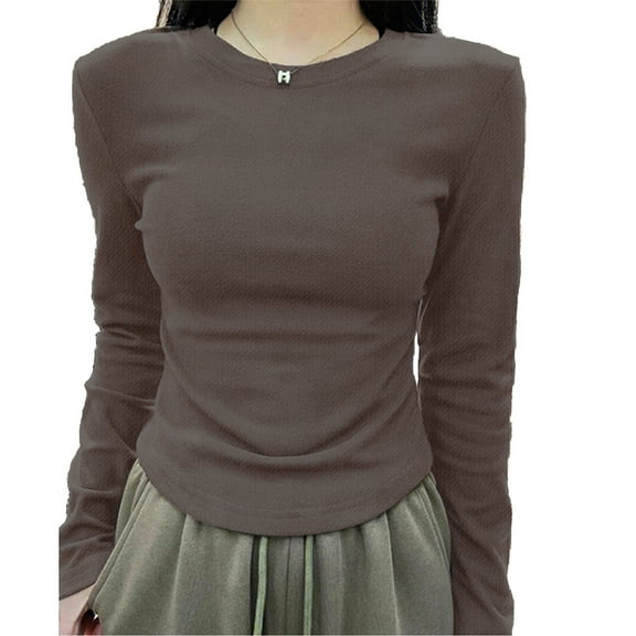 De Velvet Underneath Base Layer Shirt Women's Autumn and Winter 2025 New Brushed Round Neck Slim Long Sleeve T Shirt Top Casual T Shirts for Women Compression Shirts Women Long Sleeve Womens