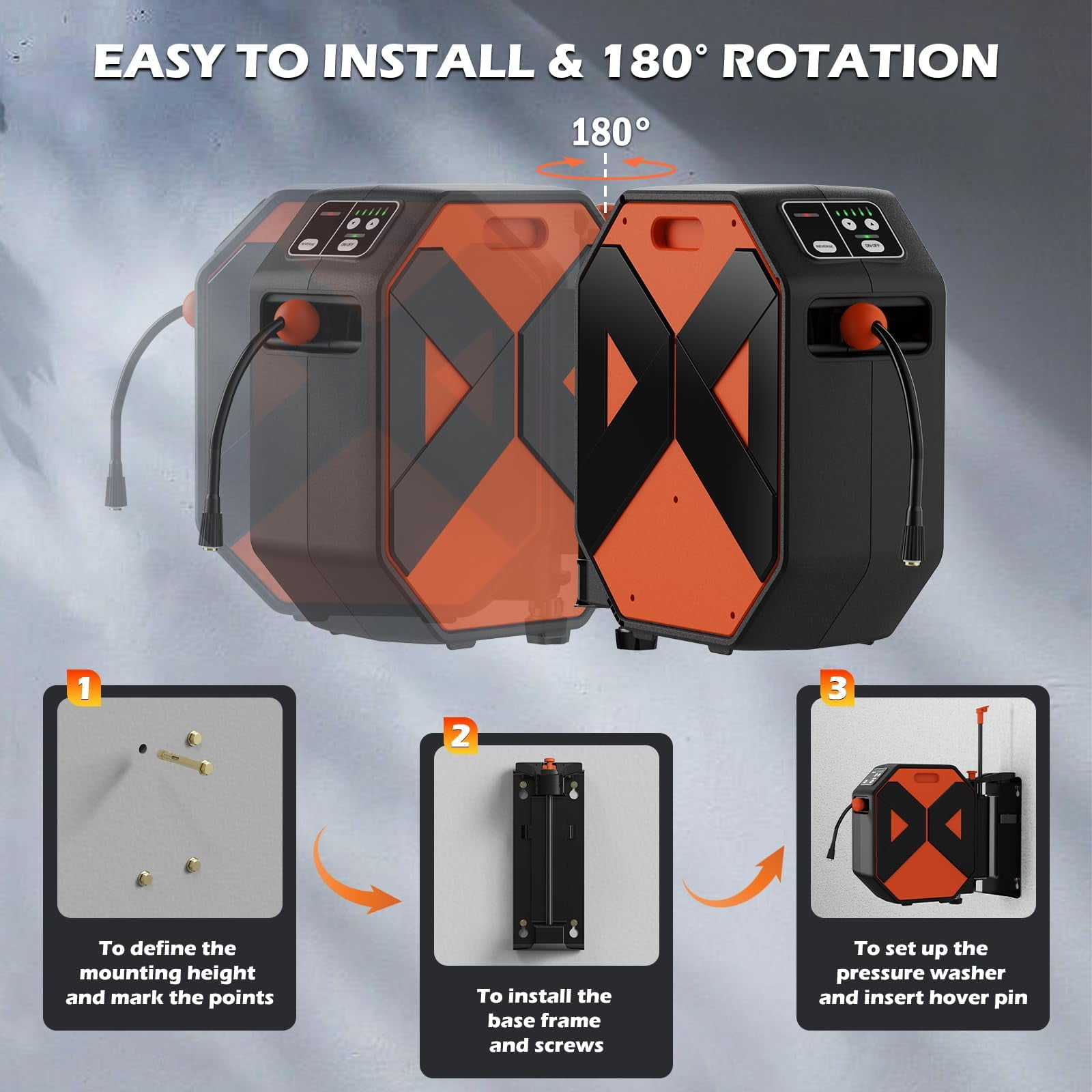 Electric Pressure Washer, Wall Mounted Pressure Washer, Power Washers Electric Powered 5000 PSI 3.2 GPM, with 100FT Retractable Hose Reel for Car, Yards, Roads, Floors and More