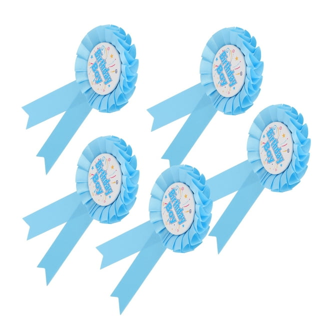 5Pcs Happy Birthday Ribbon Rosette Badge For Party Decoration Clothing, Clear Pattern, Durable Metal