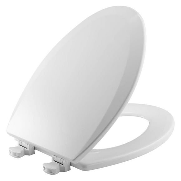Elongated Toilet Seat with Easy Clean & Change Hinge, Durable Enameled Wood, White