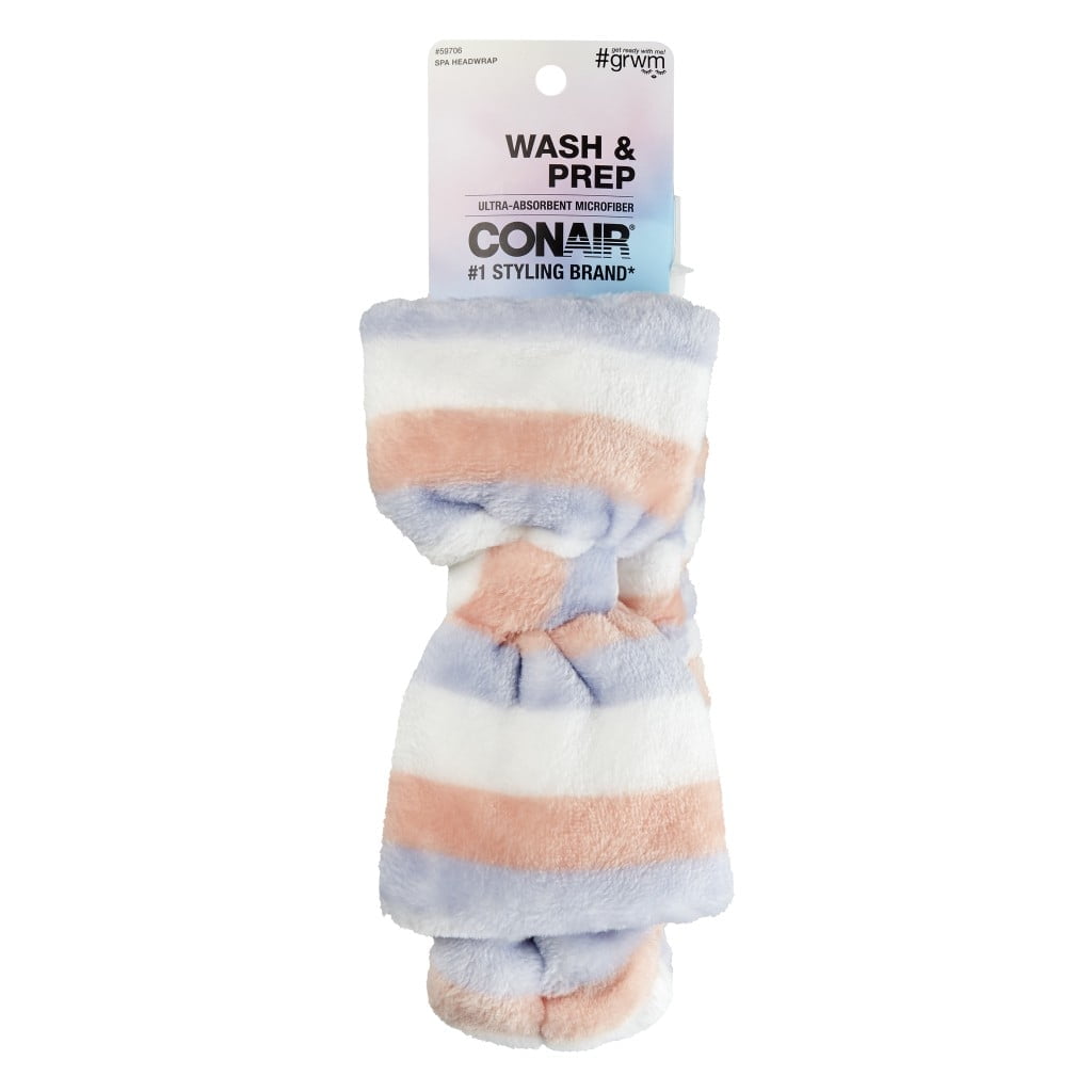 (2 pack) Conair Striped Spa Headwrap with Bow for Face Washing and Beauty Routines
