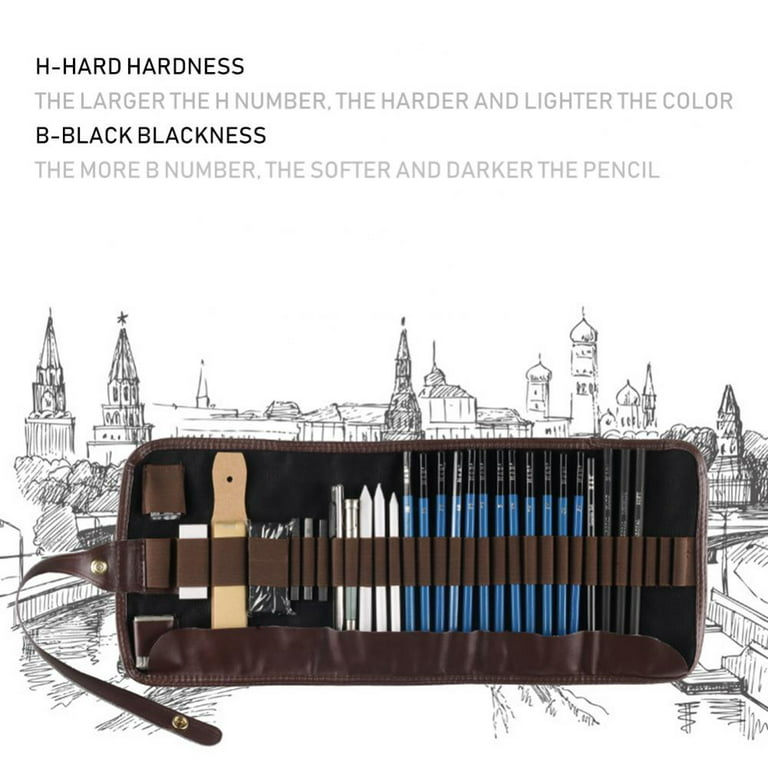 H & B Sketching Pencils Set, 32-Piece Drawing Pencils and Sketch Kit,  Complete Artist Kit Includes Graphite Pencils, Charcoal