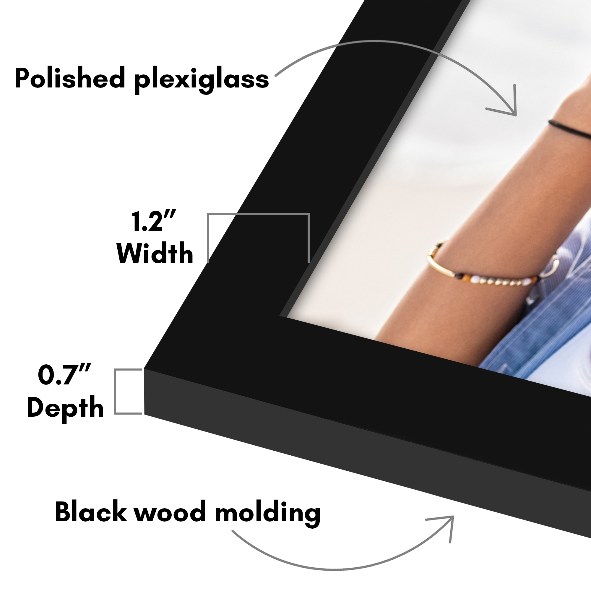 Americanflat 24x24 Picture Frame with Polished Plexiglass Epic Collection Square Wide Photo Frames - Black