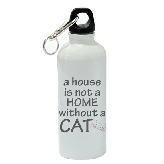 A House Is Not A Home Without A Cat White Aluminum Sports 20 oz Water Bottle