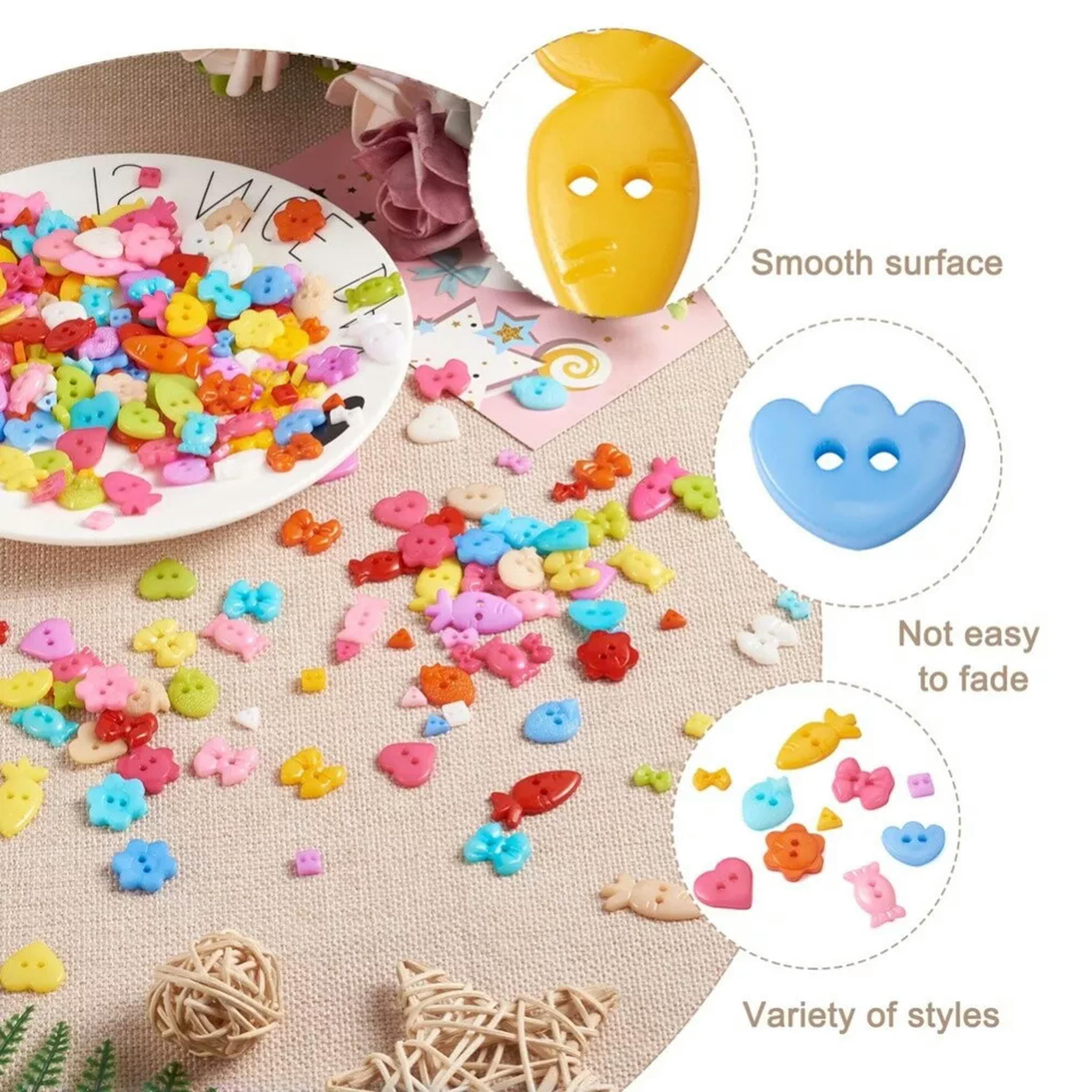 U8MO 500pc 2-hole Plastic Buttons Cute Flower Bowknot Heart Sewing Buttons 5.5~24.5mm