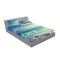 thumbnail image 2 of Ambesonne Tropical Fitted Sheet & Pillow Sham Set, Beach Sunset Waves, King, Cream Turquoise, 2 of 2