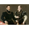 thumbnail image 2 of Italy 16th Century 18x14 Black Ornate Wood Framed with Double Matting Museum Art Print Titled - Portrait of a Couple, 2 of 4