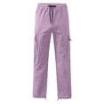 thumbnail image 2 of Men Cargo Pants Solid Drawstring Zip Pockets Casual Hiking Joggers Athletic Straight Leg Pant Workout Loose Trousers Purple, 2 of 4