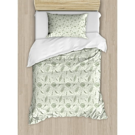 Leaves Duvet Cover Set Floral Vintage Ornamental Flourishing