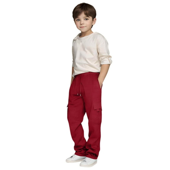 XUELUO Toddler Boys Pants Solid Color Elastic Waist Drawstring Children'S Casual Sports Sweatpants Sportwear,Red,13-14 Years