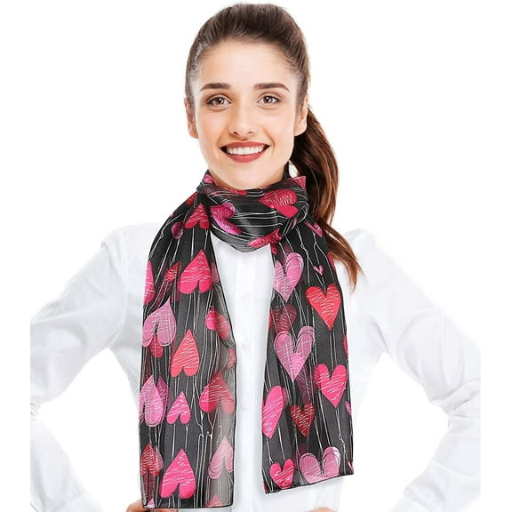CBC Crown Falling Hearts Heart Valentines Day Theme 13" x 60" Silk Feeling Scarf