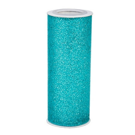 6yd Latex - Glitter Tulle Roll: Turquoise, 6 in x 10 yd