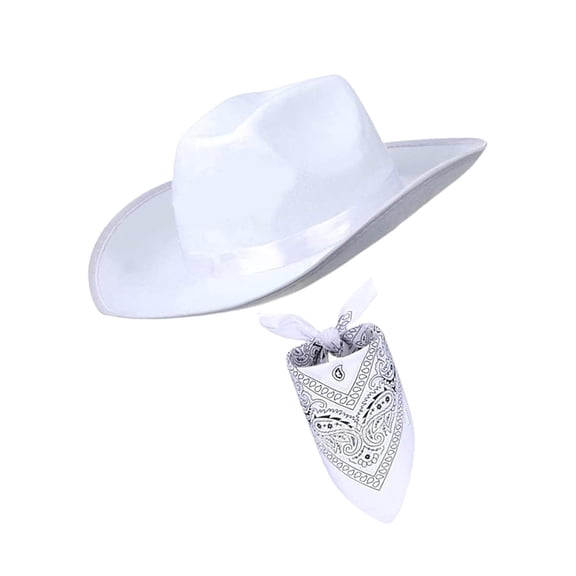 Wxqbjtam Cowboy Hat and Bandanna Big Brim Cap Head Wrap Scarf Sun Protection Hats Cowgirl White