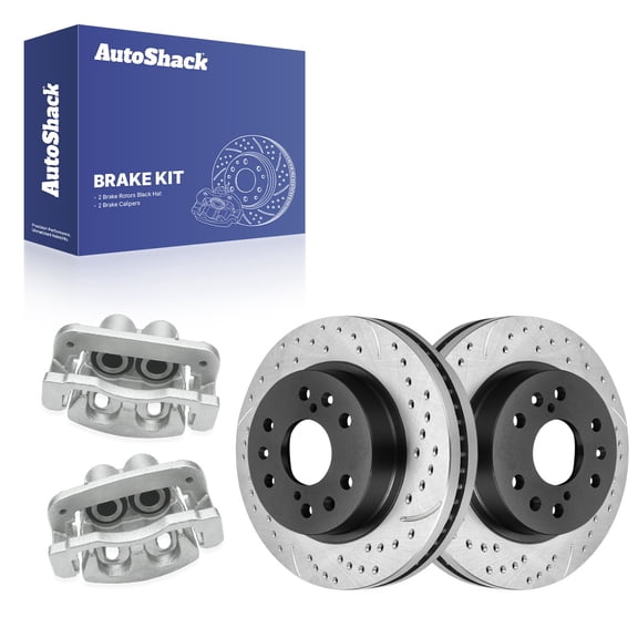 AutoShack Front Vented Drilled & Slotted E-Coated Brake Rotors   Calipers 4-PC Brake Kit Replacement for 2008-2018 Chevrolet Silverado 1500 2008-2018 GMC Sierra 1500 ShadowGuard 12.99" (329.9 mm)