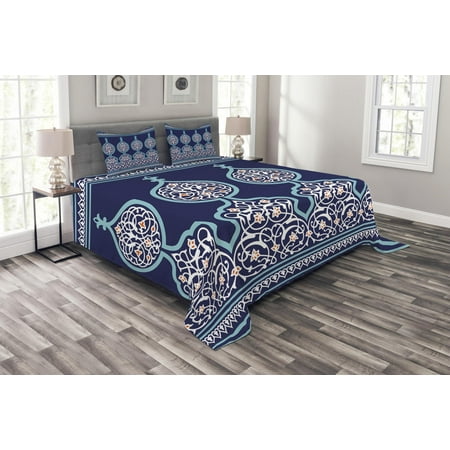 Moroccan Bed Sets Moroccan Bedspread Set, Bohemian Style Ancient Middle Eastern Turkish Figures Mystical Image Print, Decorative Quilted Coverlet Set with Pillow Shams Included, Teal Royal Blue, by Ambesonne ()