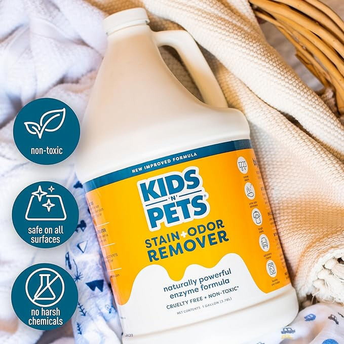 Kids ‘N’ Pets Stain + Odor Remover cleans even dog, cat urine smells, spots from carpet, couch - 1 Gallon