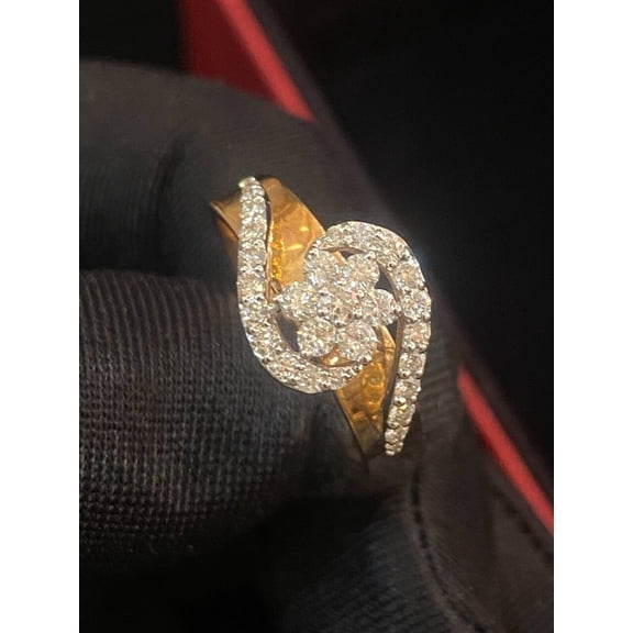 Pave 0.88 Cts Round Brilliant Natural Diamonds Floral Wedding Ring in Hallmark 14K Rose Gold