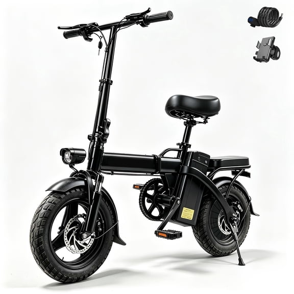 Folding Electric Bike for Adults, 14'' Mini Ebike, 48V 9Ah Removable Battery, Two Seats City Commuter Electric Bicycle, UL2849