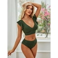 thumbnail image 3 of Attraco Women's Two Piece Bikini Set Lotus Leaf Sleeves V Neck Padded Swimsuit, 3 of 5