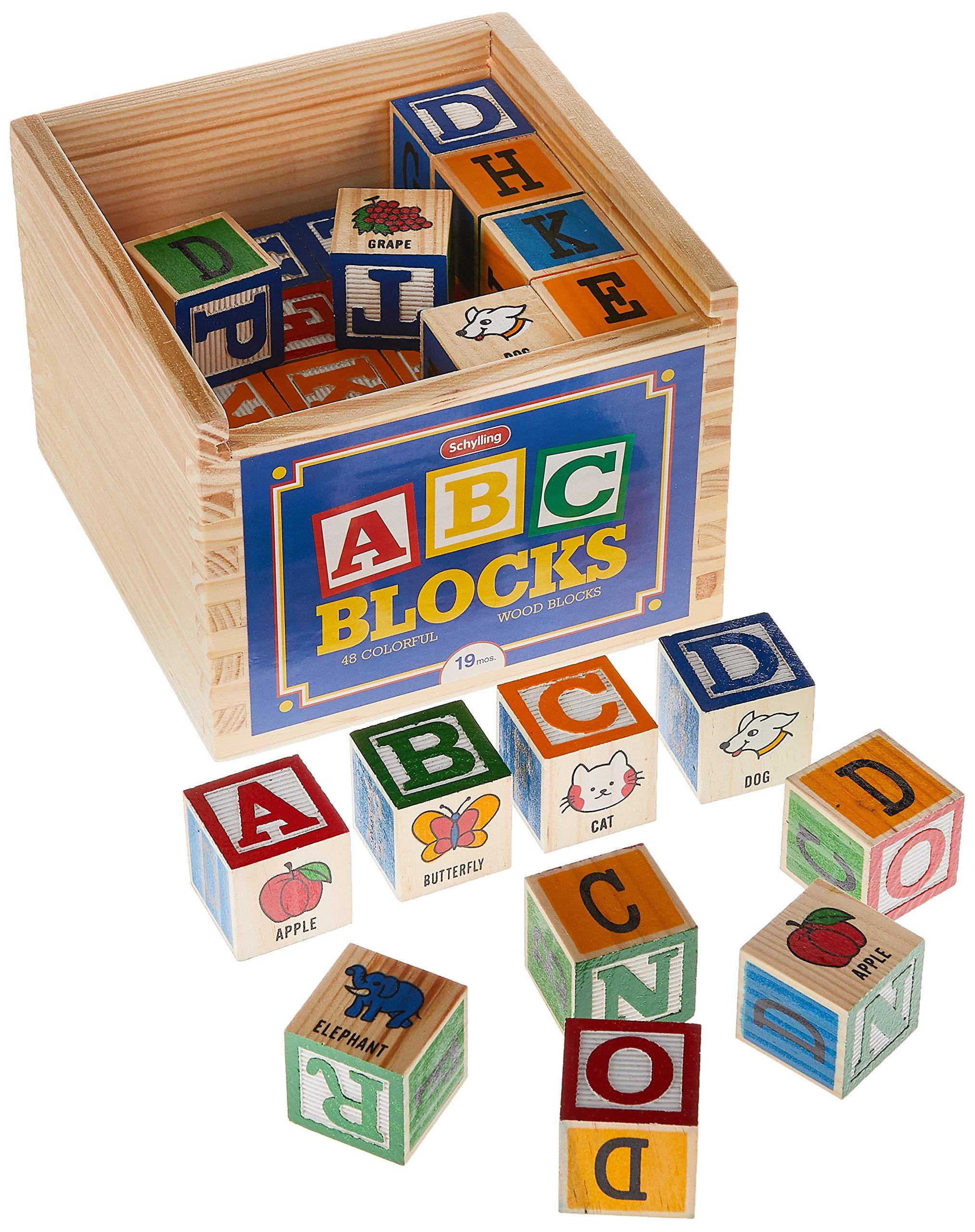 Skoolzy 30 Wood Alphabet Blocks - Stacking ABC Letter Colors Wooden Blocks for 