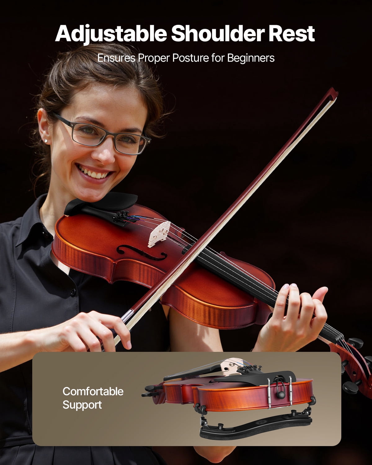 VEVOR Violin 4/4 Full Size for Adults, Violin Fiddle Set for Beginners Student with Hard Case, Rosin, Bow, Shoulder Rest,Bridge,Extra Strings,Professional Solidwood Instrument