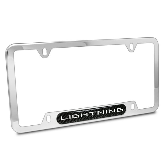 iPick Image for Ford F-150 Lightning Real Carbon Fiber Nameplate Chrome Stainless Steel License Plate Frame, Official Licensed