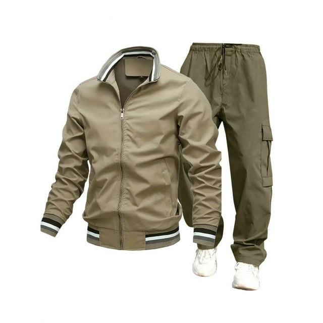 Npasoilc Sets for Men Men's Casual Jacket Work Pants Set Fashionable Thin Jacket Long Pants Set