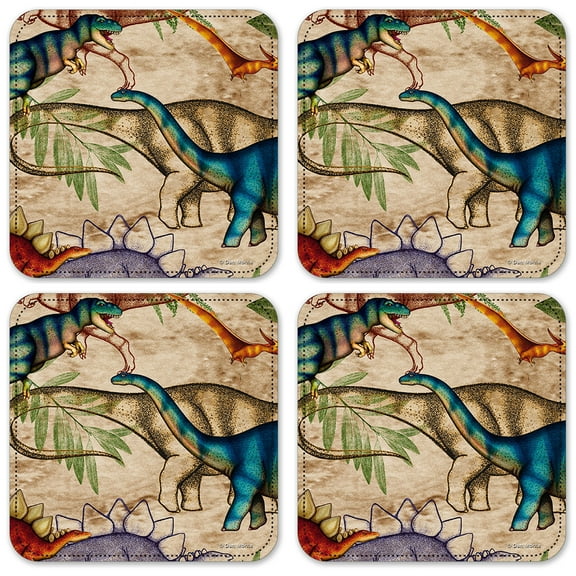 Vinyl Drink Coasters - Set of 4 - Jungle Dinosaurs - Image by Dan Morris