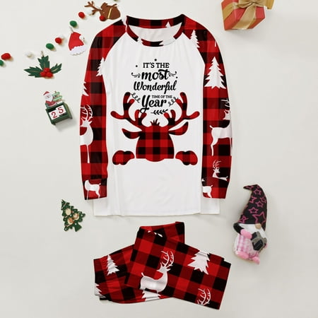 

NEGJ Family Matching Christmas Pajamas For Adult Letter Print Fawn Sleepwear Cotton Holiday 2 Pieces Set