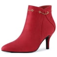 thumbnail image 1 of Unique Bargains Women's Pointy Toe Zipper Stiletto Heeled Ankle Booties Red 9, 1 of 7