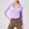 thumbnail image 2 of ZyeKqe Workout Cropped Tops for Women Zip up Long Sleeve Hooded Jackets Slim Fitted Athletic Shirts with Thumb Hole, 2 of 7