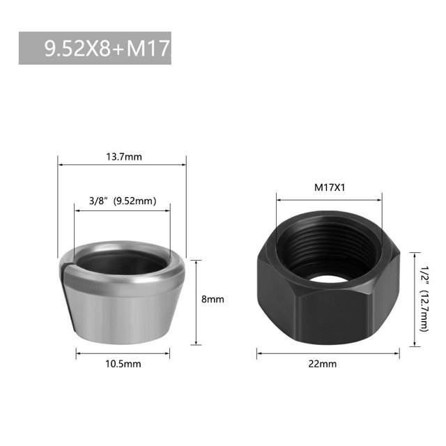 Bgsha M17 6/6.35/8mm Collet Chuck Adapter With Nut Engraving Trimming Machine Router