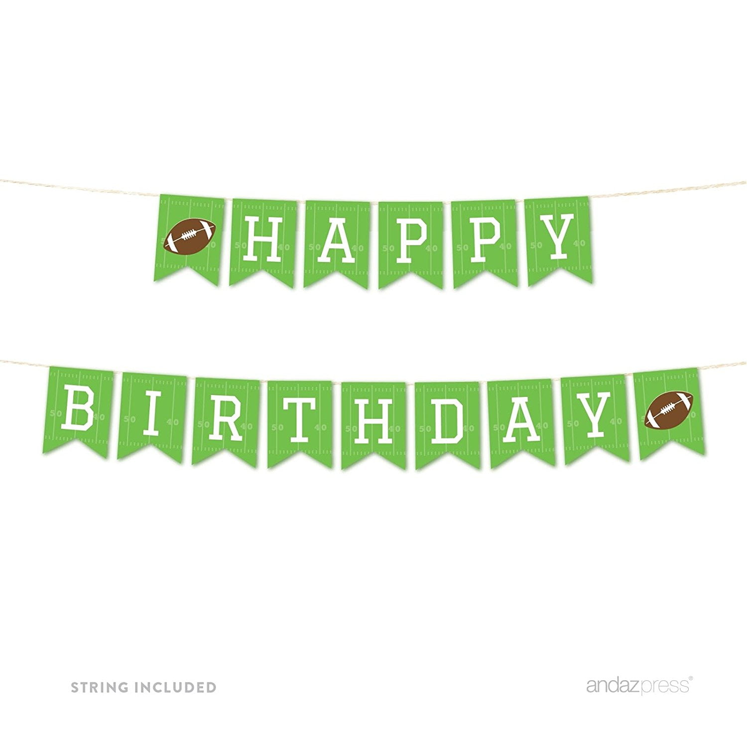 Birthday Hanging Pennant Party Banner with String, Happy Birthday!, Football Touchdown! Party, 5-Feet, Includes String