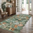 thumbnail image 2 of 4x8 Washable Area Rug For Family: Stain Resistant Wide Floral Scalloped Kitchen Soft Carpet Entryway Bathroom Bedroom Farmhouse Living Room Floor Mat With Non Slip Backing(4x8  Floral/green), 2 of 8